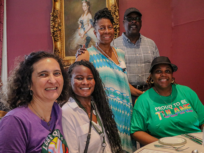 Carolyn Barber-Pierre and fellow Tulanians celebrate Pride at a restaurant in the French Quarter in 2025.