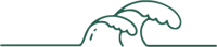 A stylized line drawing of two cresting ocean waves.